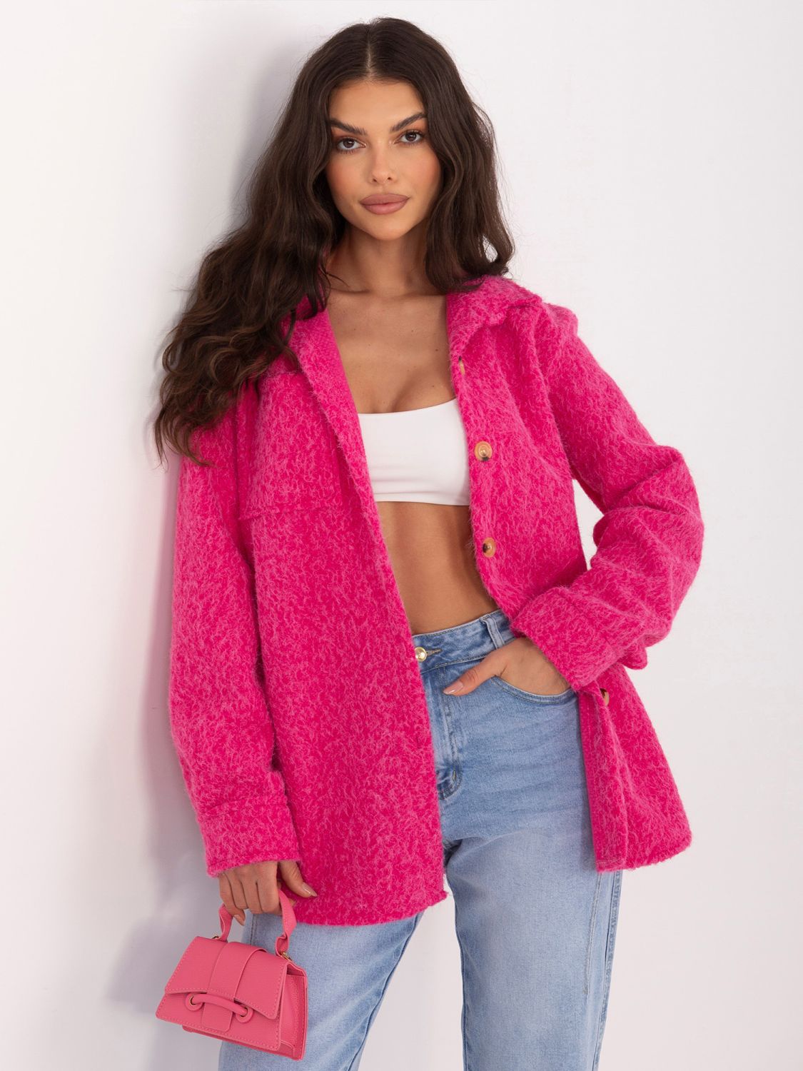 Jachetă de tranziție fucsia cu guler