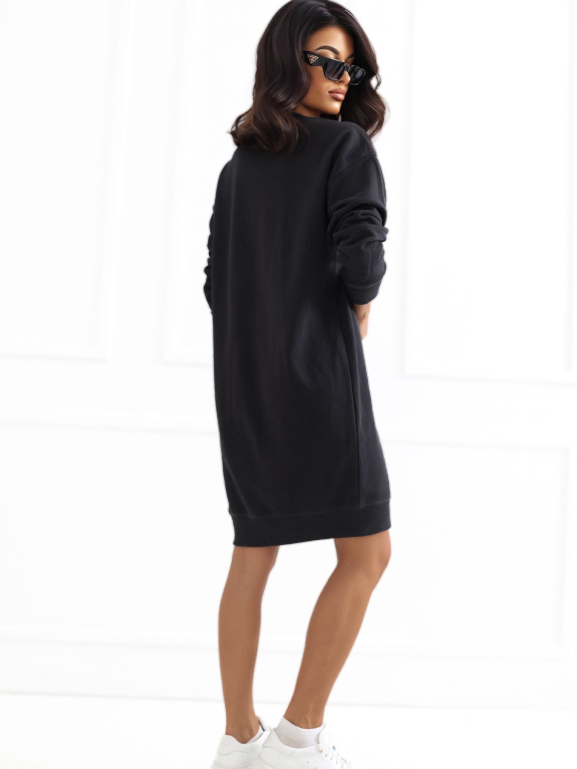 Rochie oversize grafit cu mâneci lungi