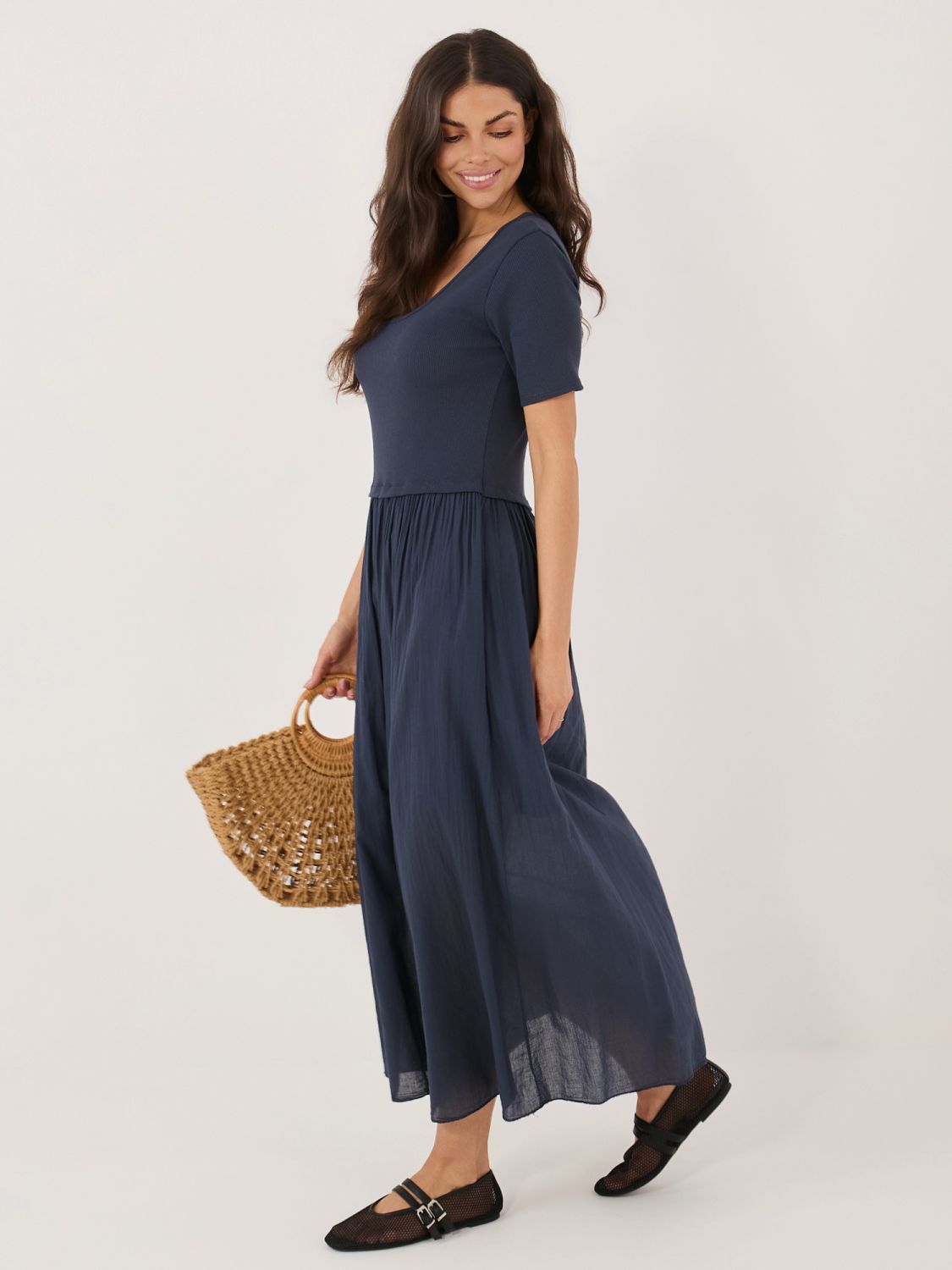 Rochie midi evazată cu căptușeală, albastră