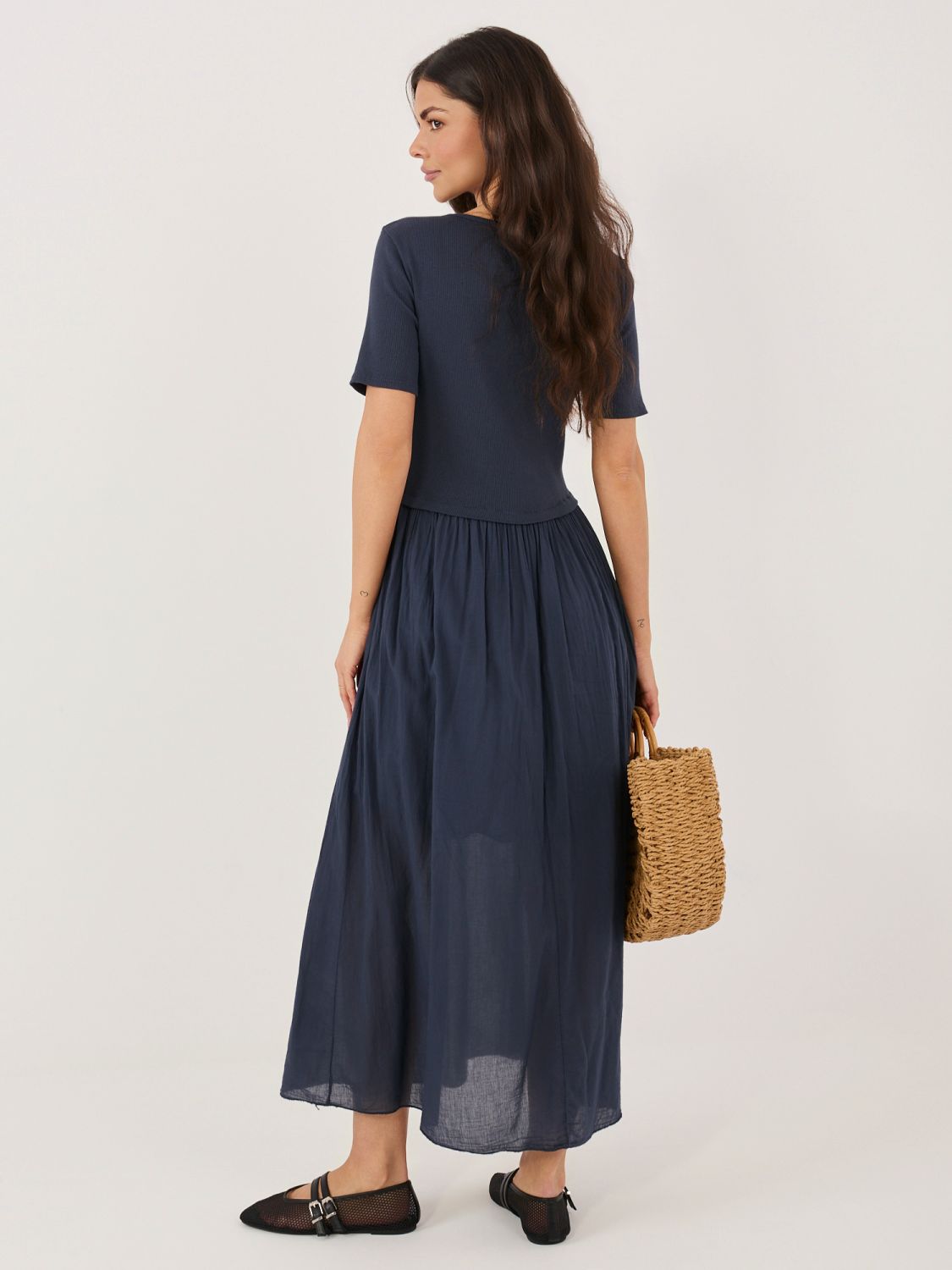 Rochie midi evazată cu căptușeală, albastră