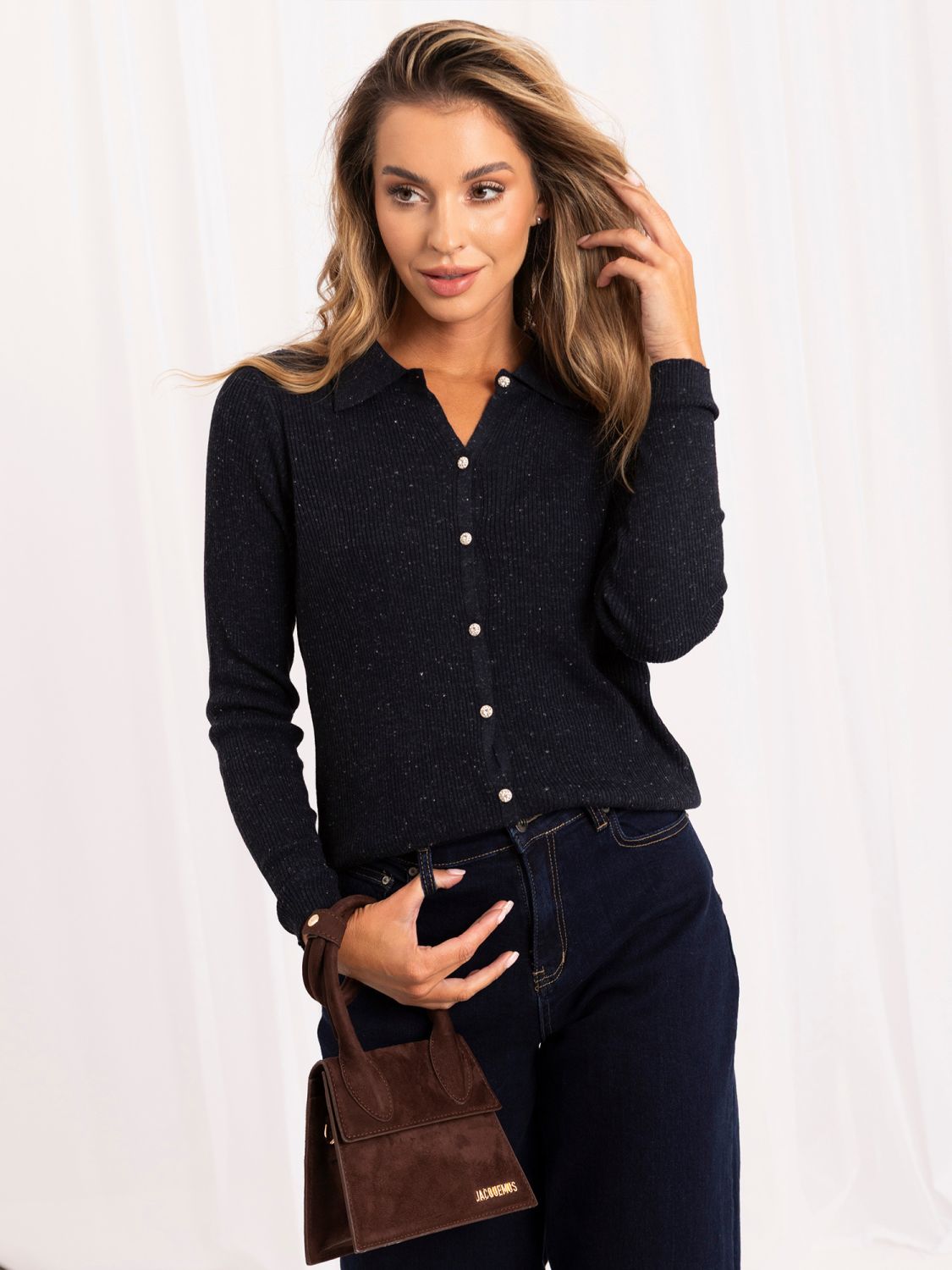 Pulover polo elegant bleumarin cu guler