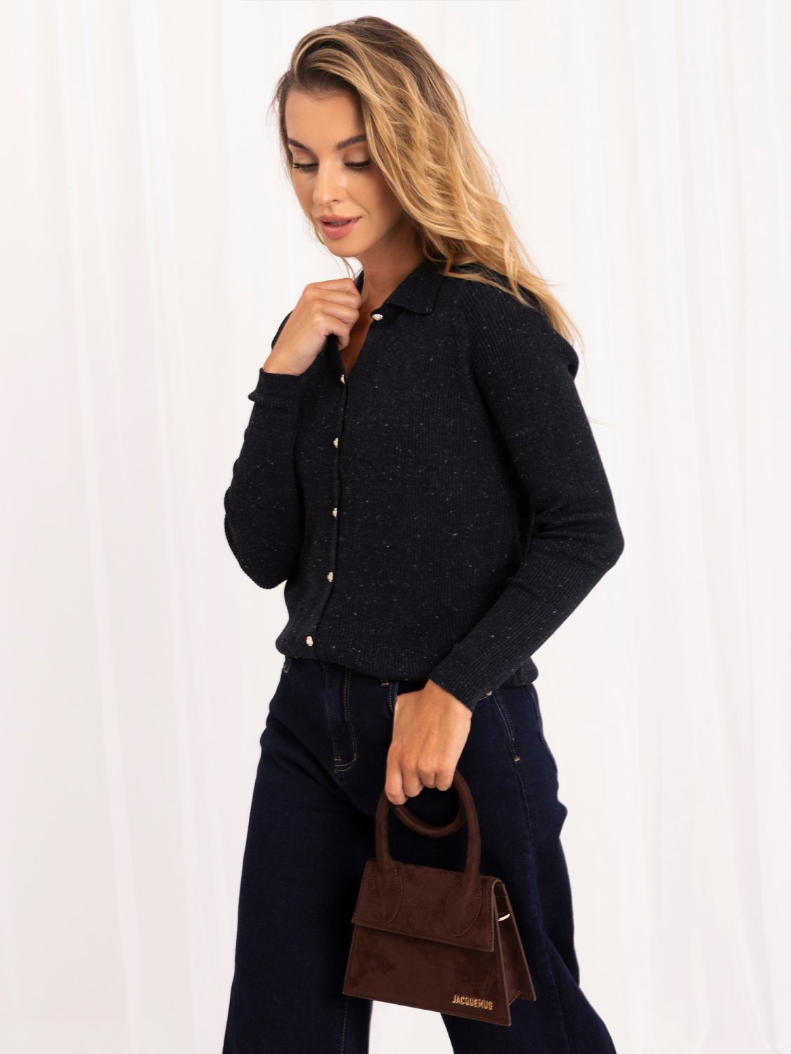 Pulover polo elegant bleumarin cu guler