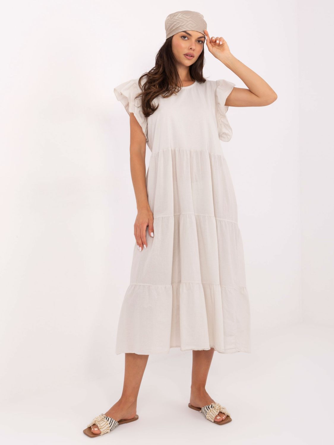 Rochie oversize bej cu volan