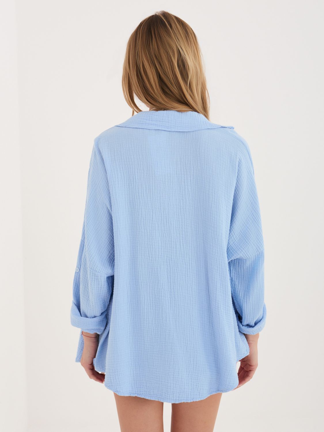 Cămașă albastru deschis din bumbac cu guler