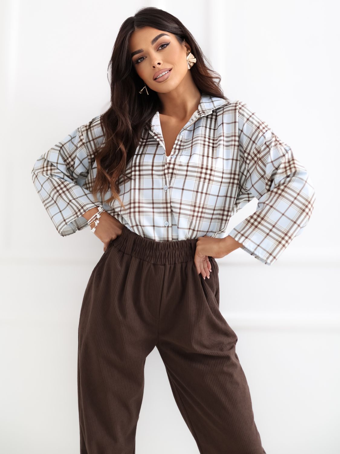 Cămașă albastru deschis cu carouri