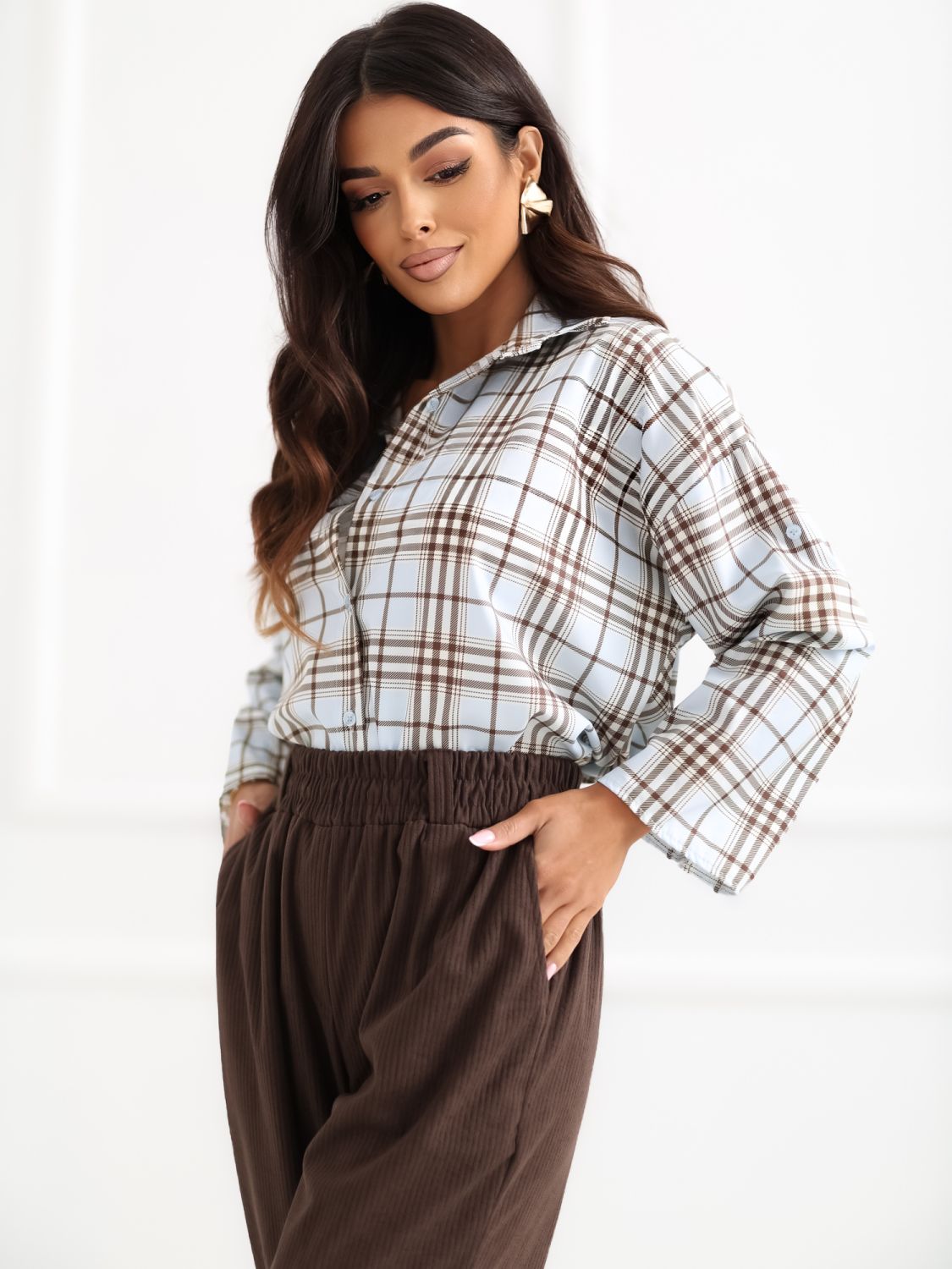 Cămașă albastru deschis cu carouri