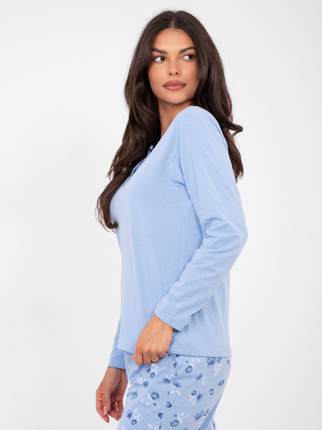 Pijamă din bumbac cu model floral, albastră