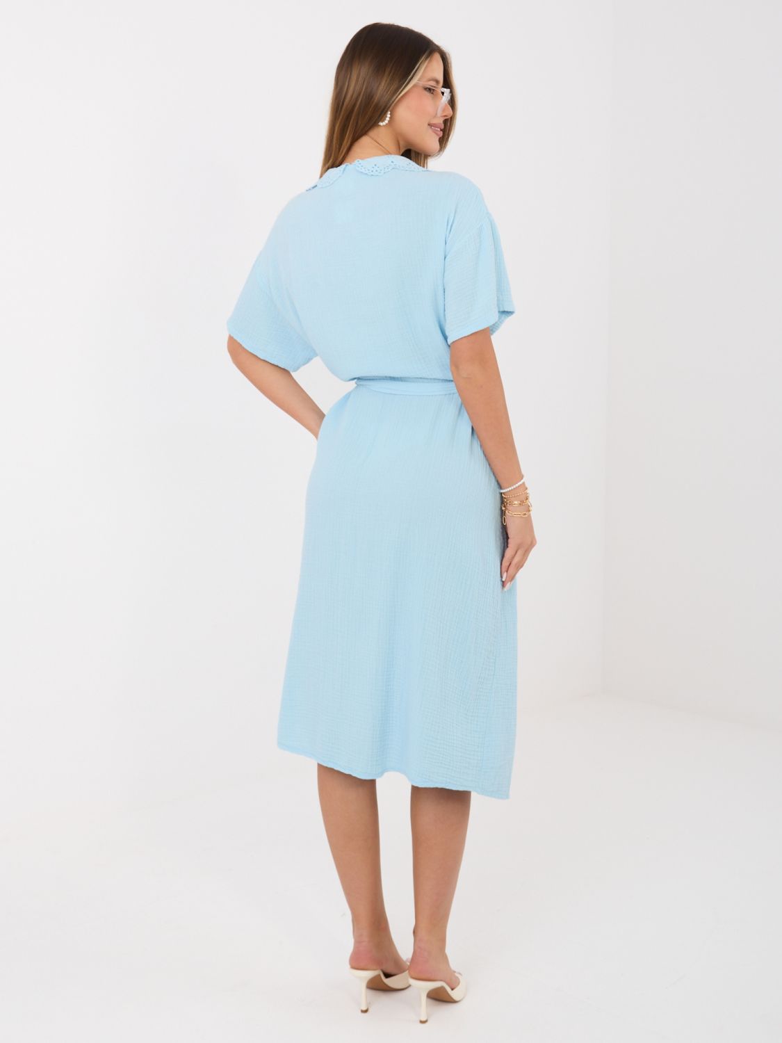 Rochie midi evazată bleu cu curea