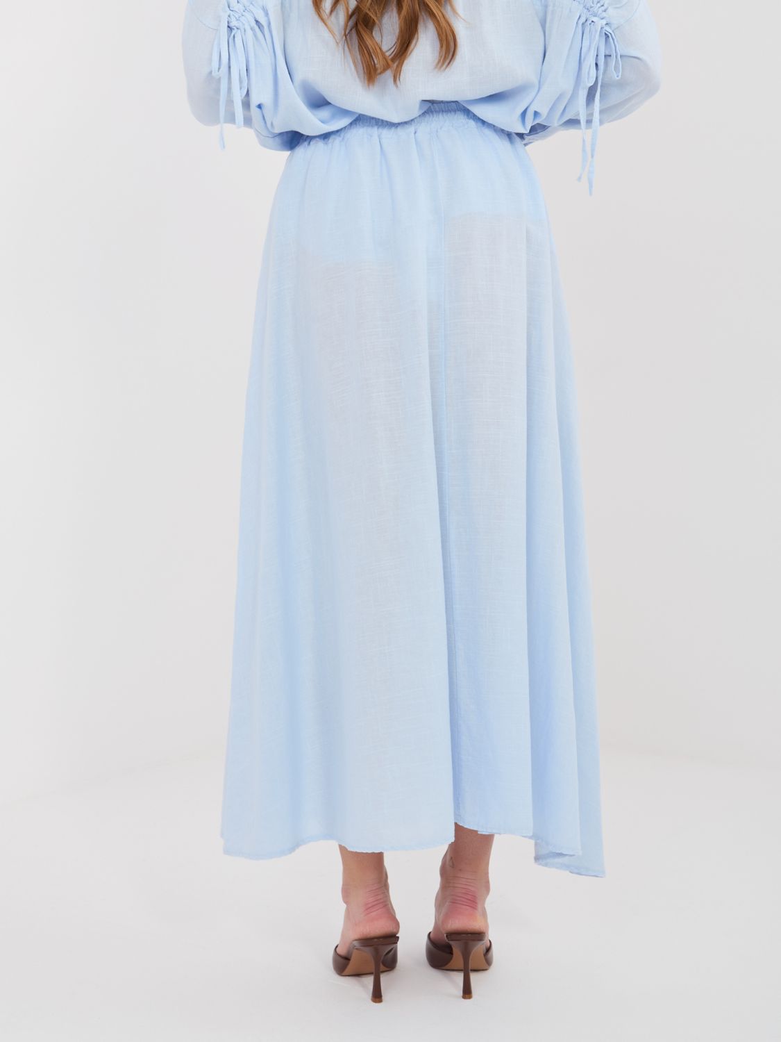 Fustă midi bleu cu cordon