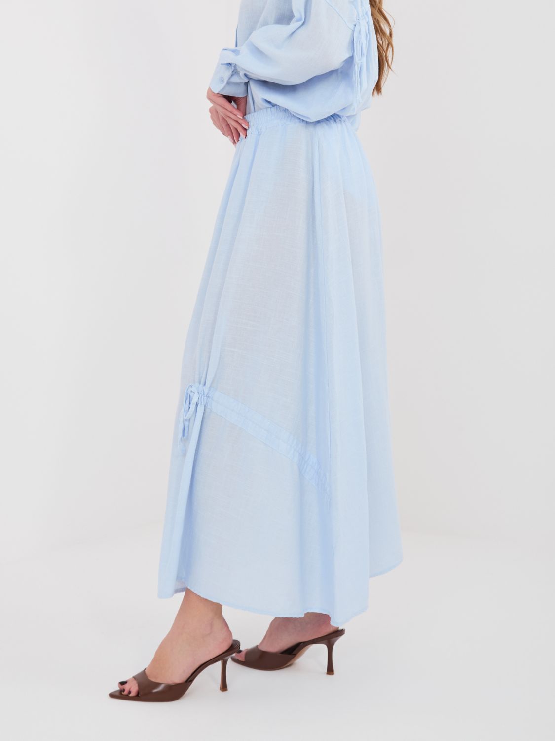 Fustă midi bleu cu cordon