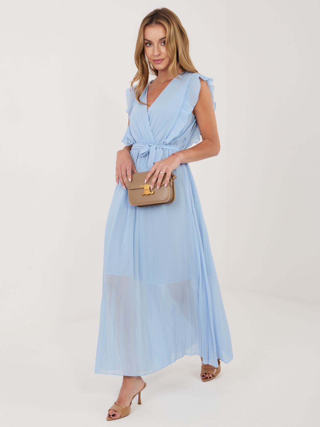 Rochie midi evazată bleu cu curea