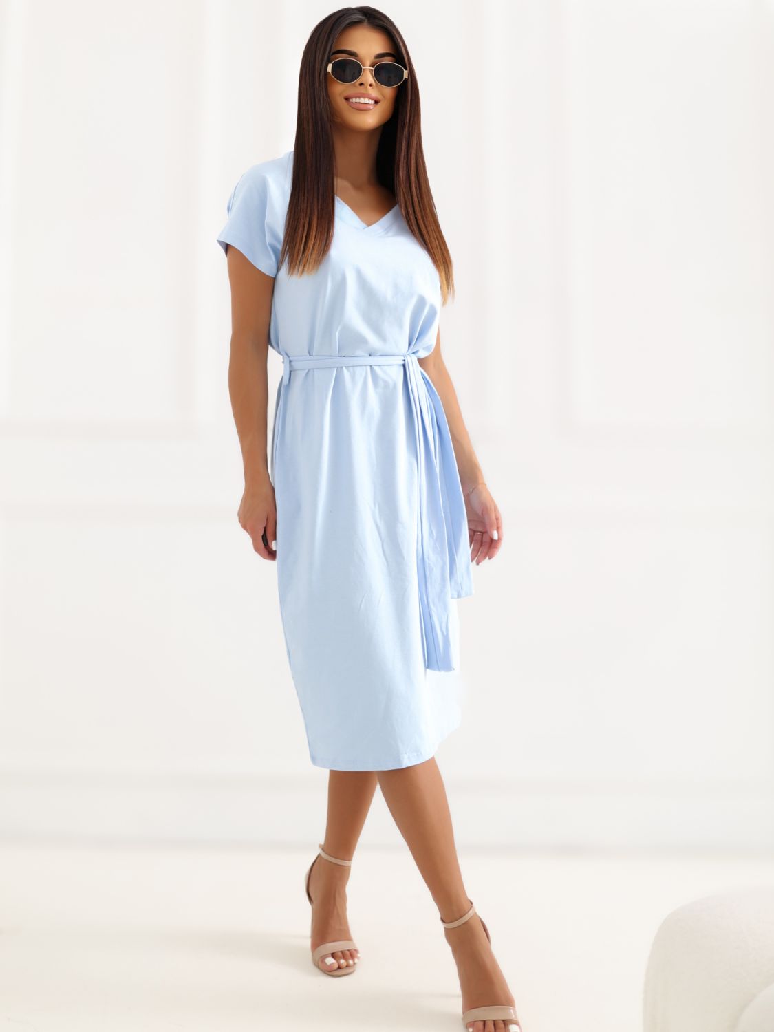 Rochie midi bleu cu curea