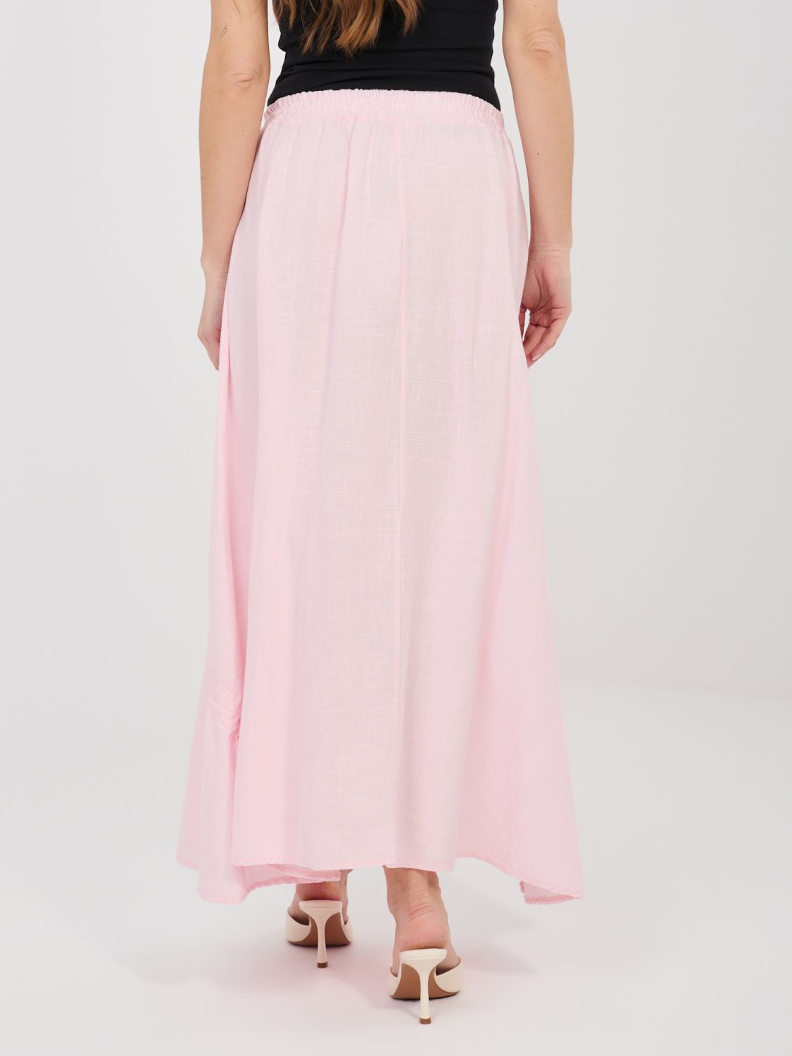 Fustă midi roz deschis cu cordon