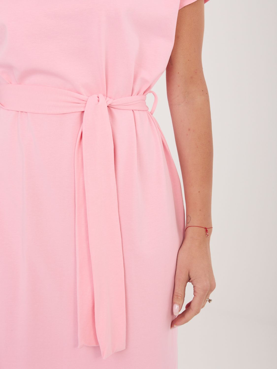 Rochie de vară roz deschis din bumbac cu curea