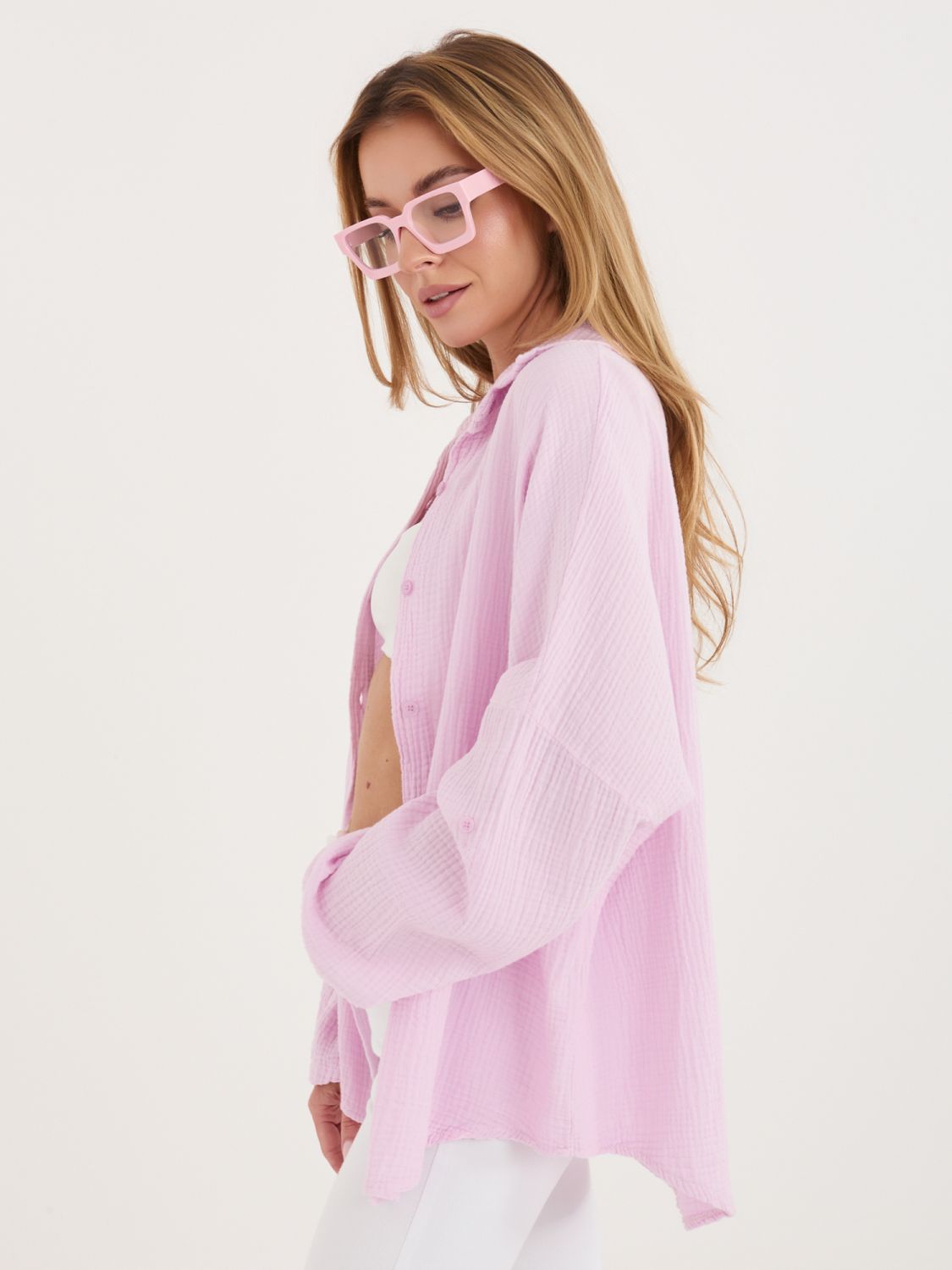 Cămașă roz deschis din bumbac cu guler