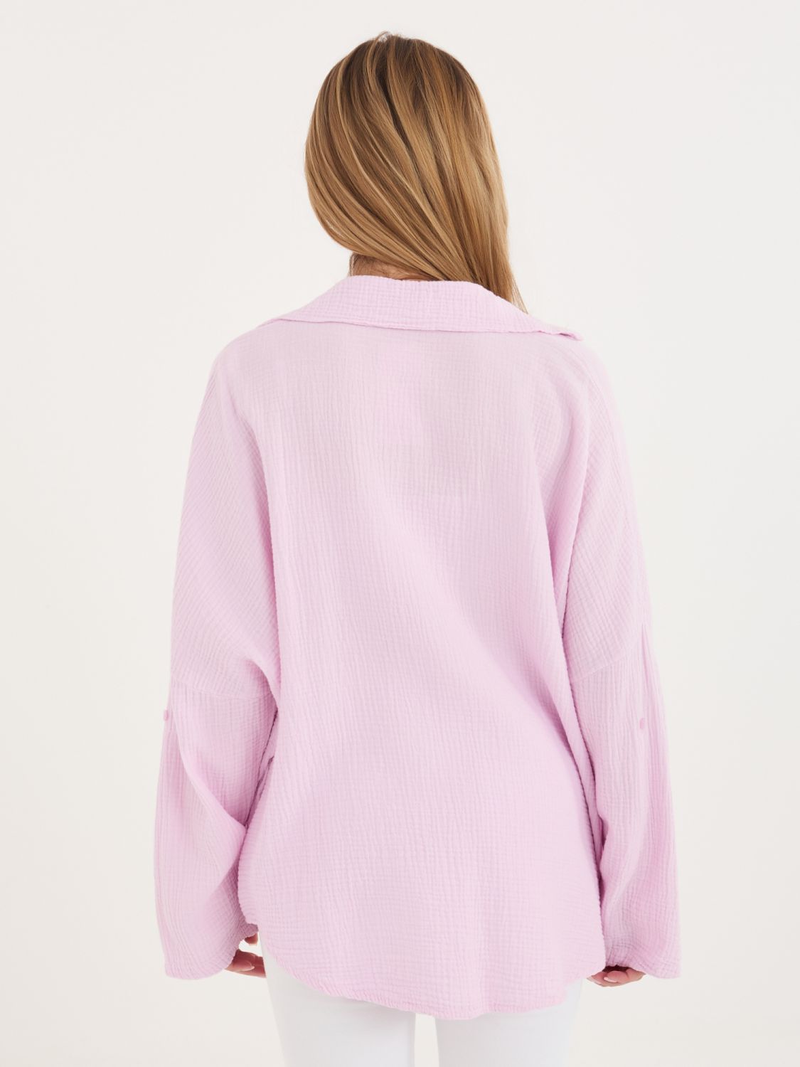 Cămașă roz deschis din bumbac cu guler