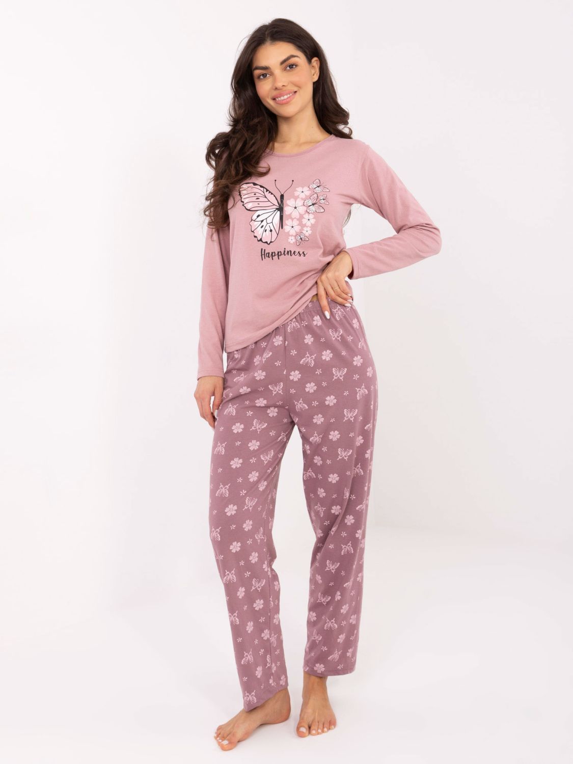 Pijamă din bumbac cu imprimeu, roz