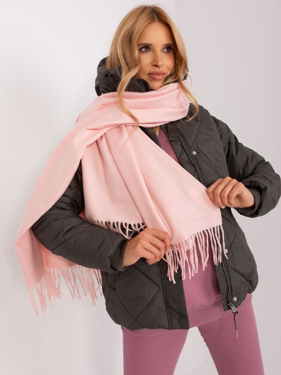 Șal damă roz deschis din tricot