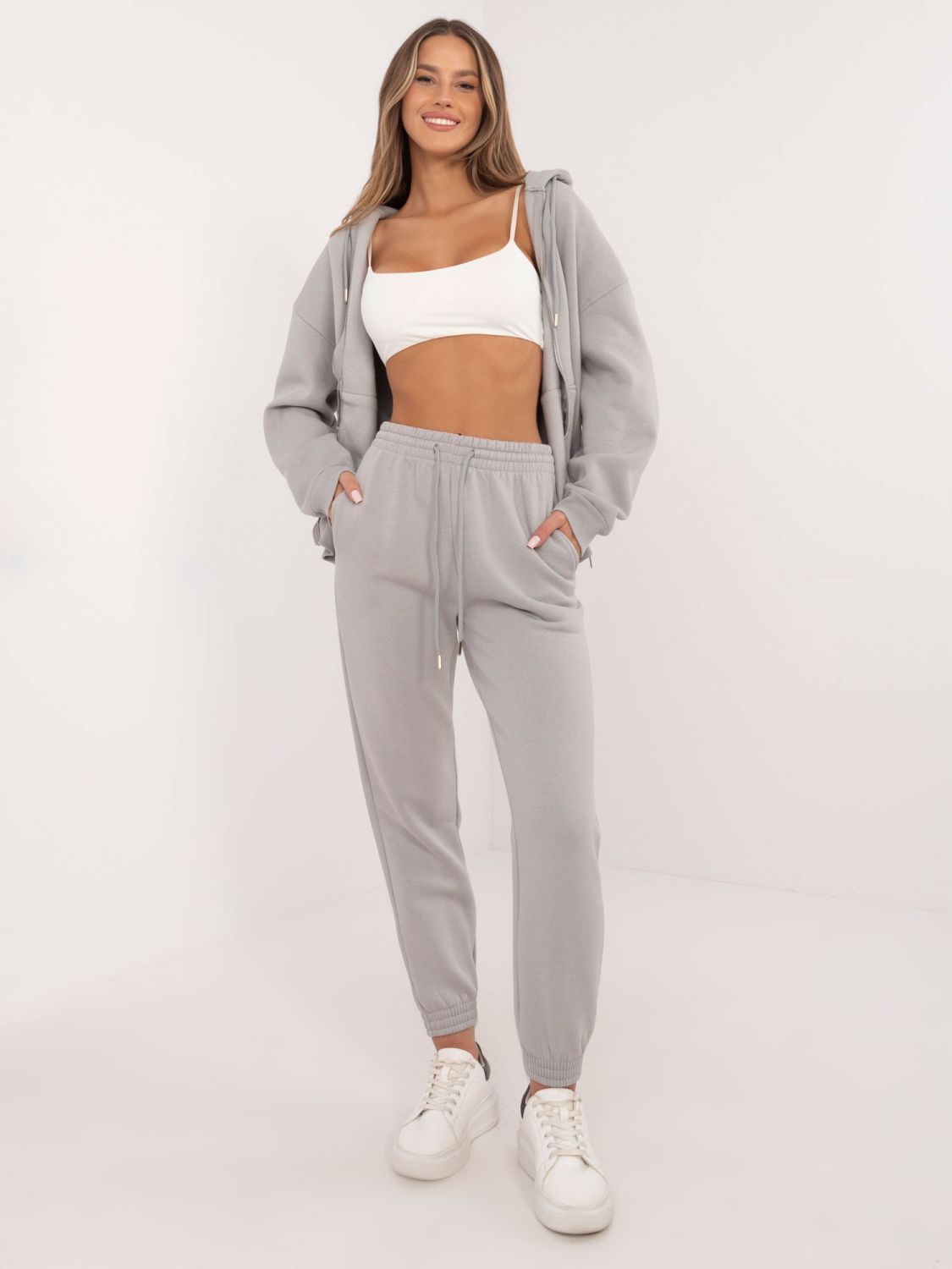 Joggere sport gri deschis cu talie înaltă