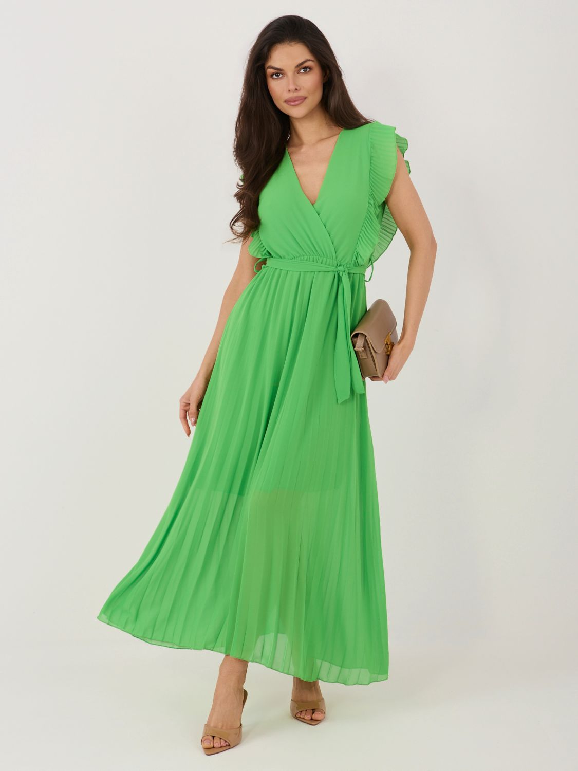 Rochie midi evazată verde deschis cu curea