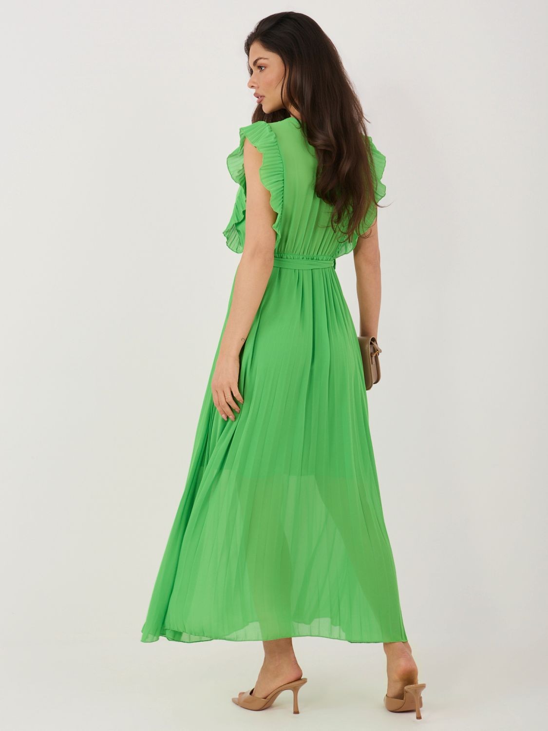 Rochie midi evazată verde deschis cu curea