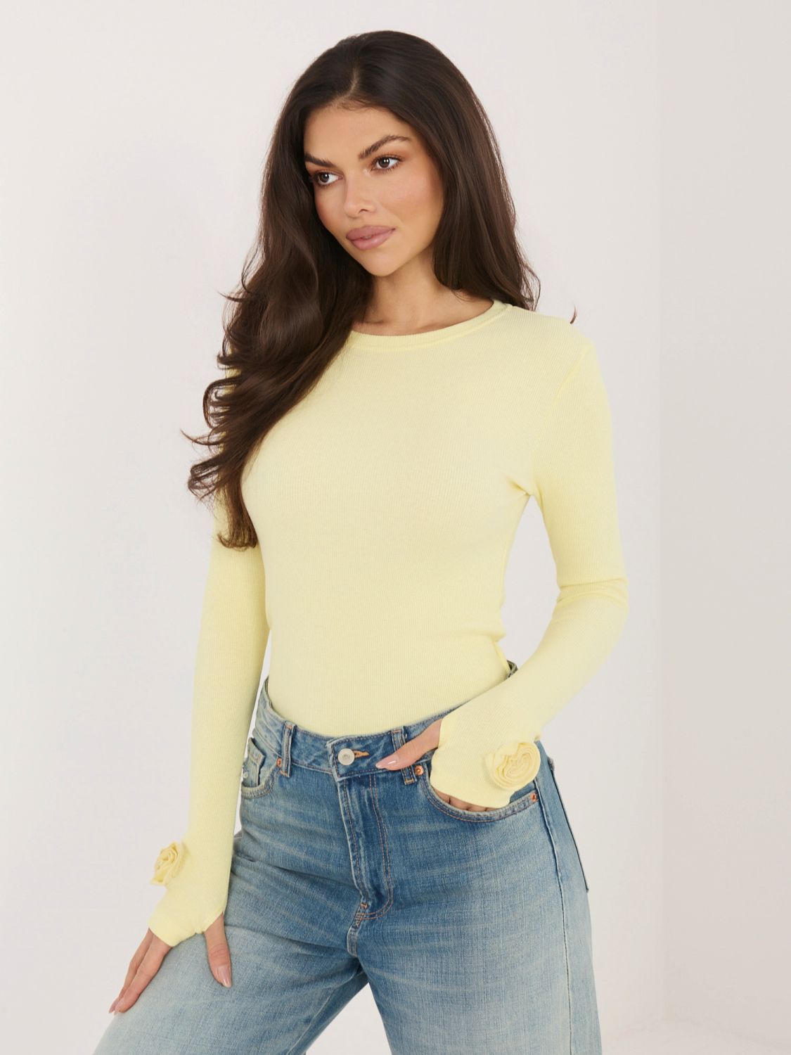 Bluză galbenă ribată cu mâneci lungi