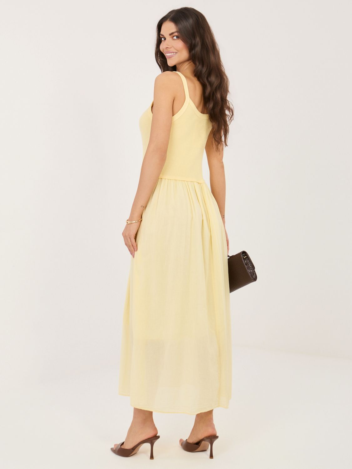 Rochie maxi de vară galben deschis cu căptușeală