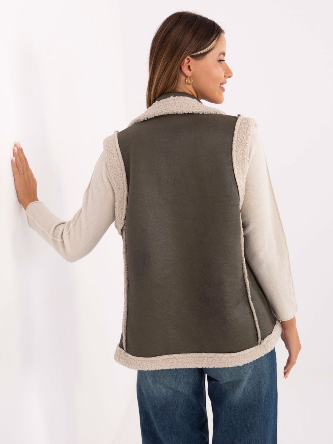 Vesta khaki elegantă fără mâneci