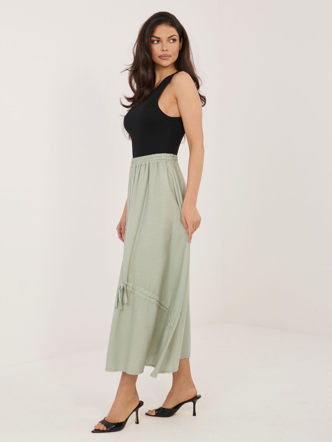 Fustă midi khaki cu cordon