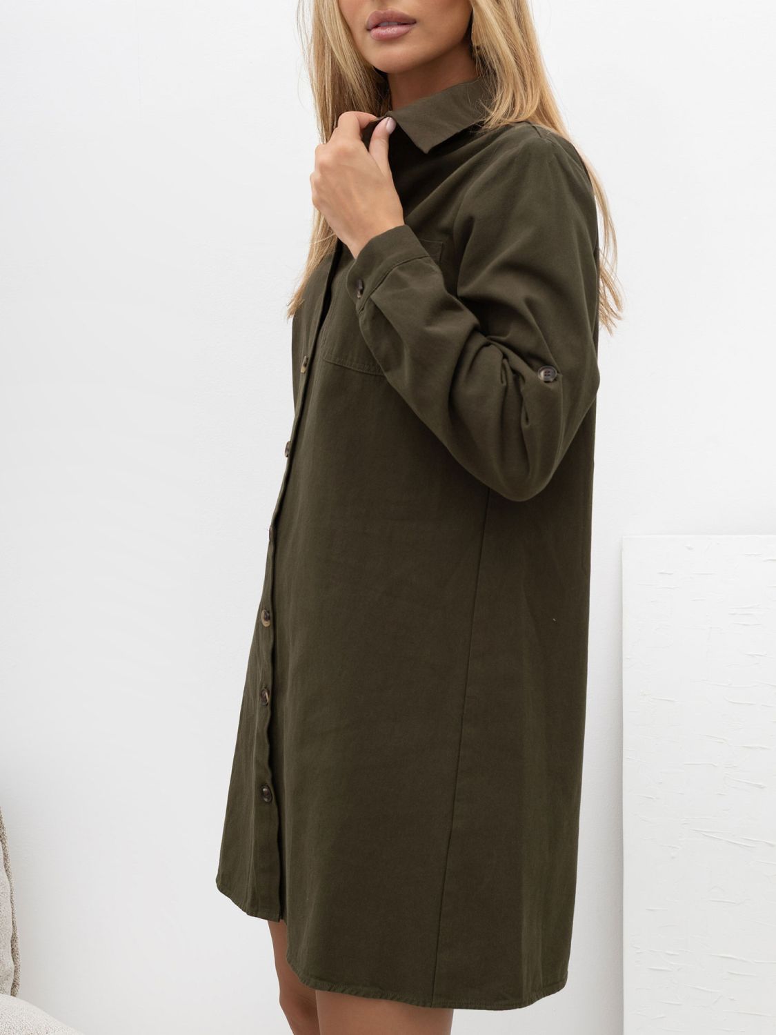 Rochie cămașă khaki cu buzunar