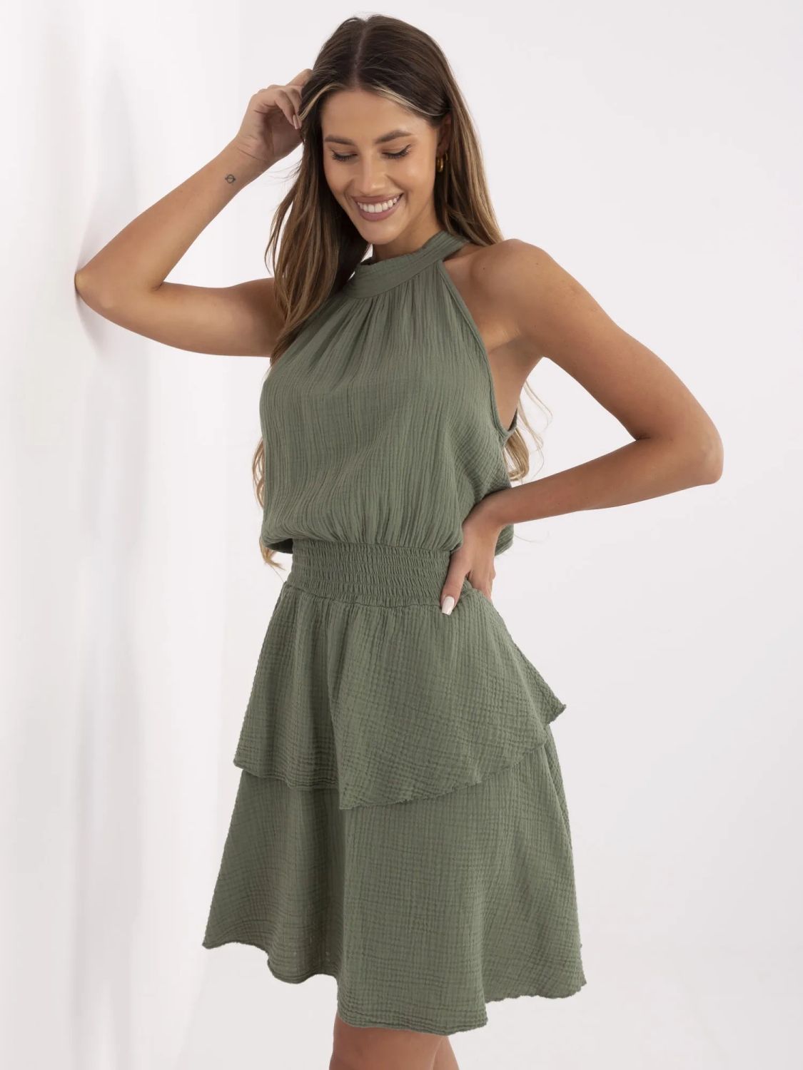 Rochie de vară cu volane în khaki