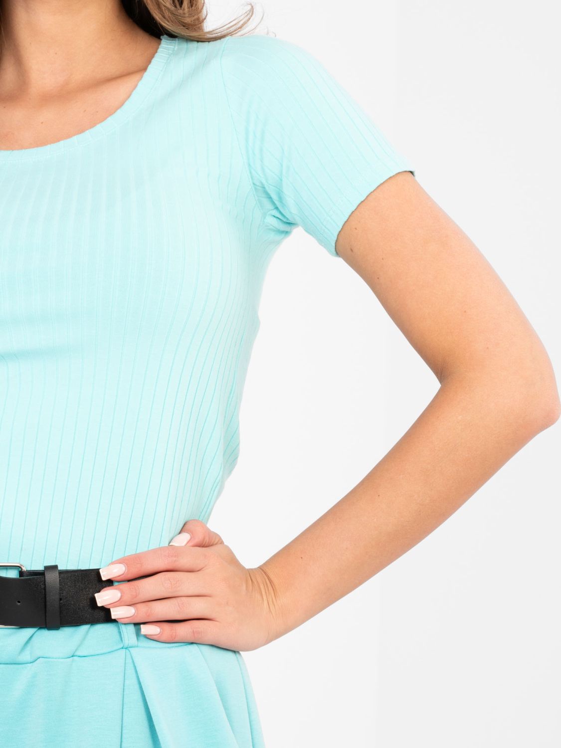 Bluză reiată mentă cu mânecă scurtă