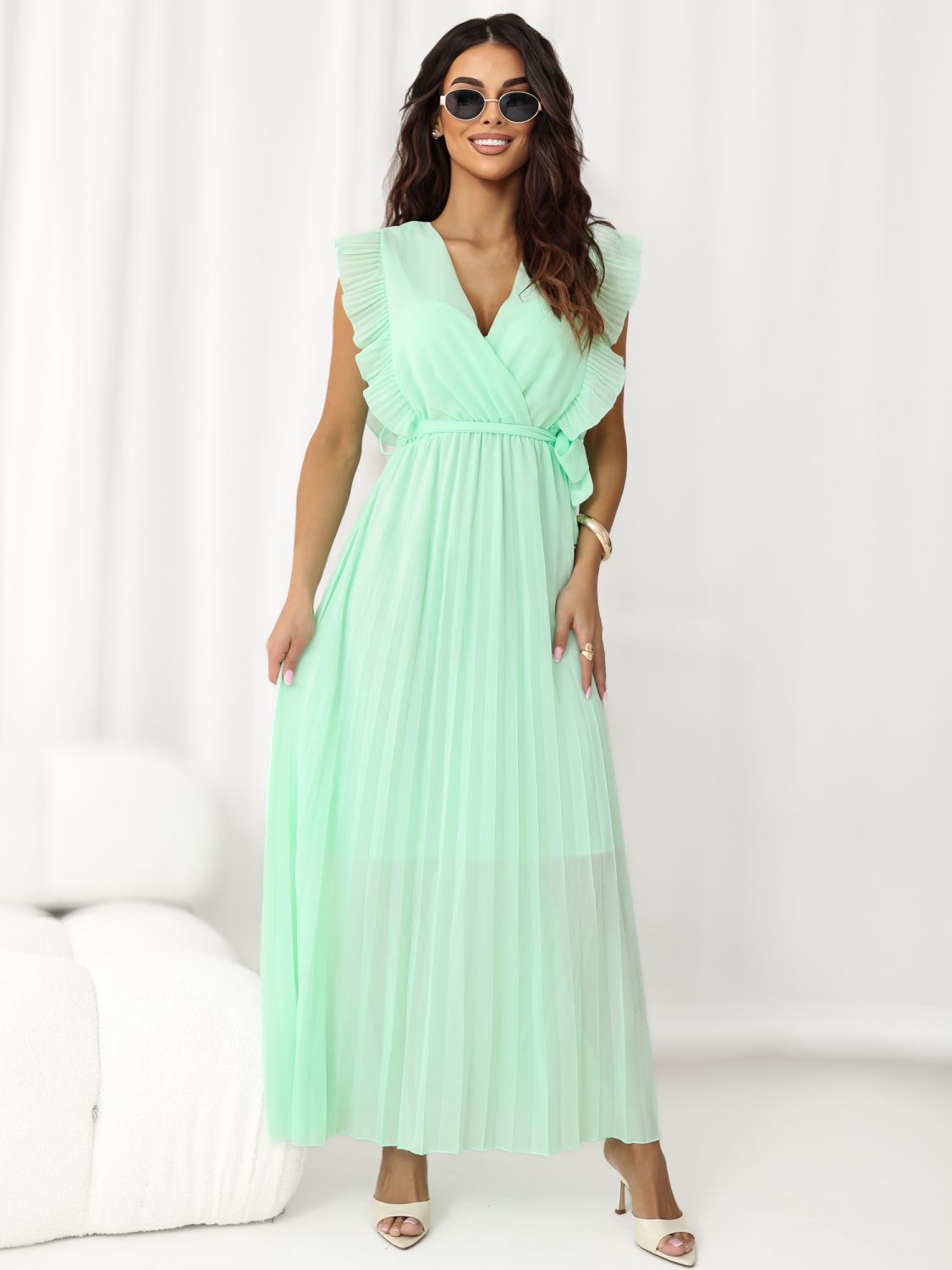 Rochie midi evazată în nuanță de mentă