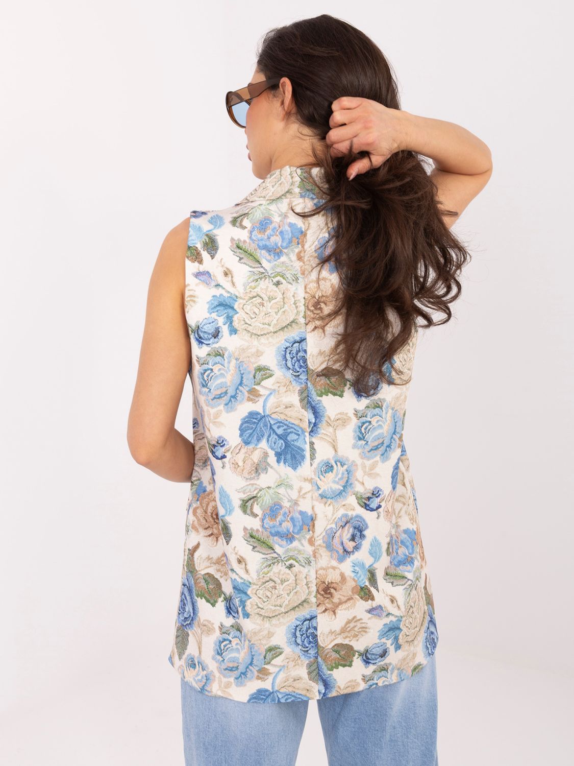 Vestă elegantă albastră cu model floral