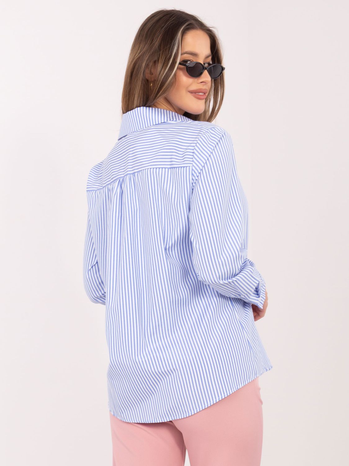 Cămașă damă albastră cu dungi și guler