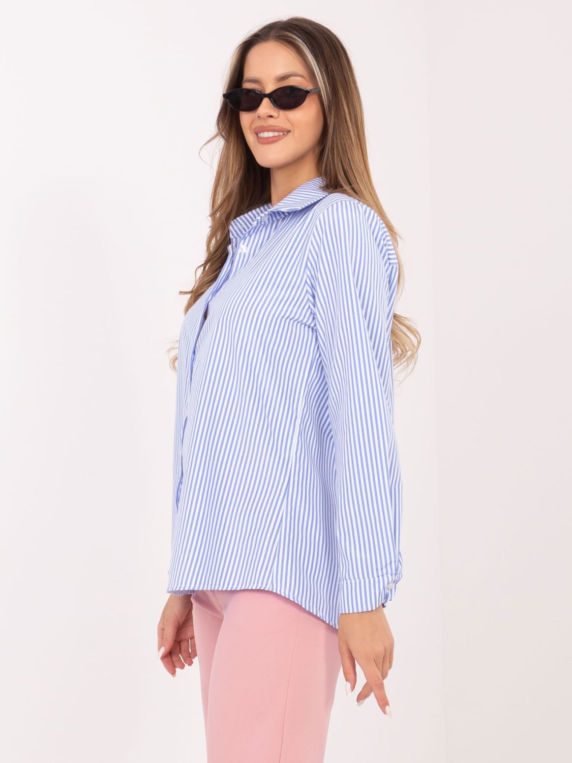 Cămașă damă albastră cu dungi și guler