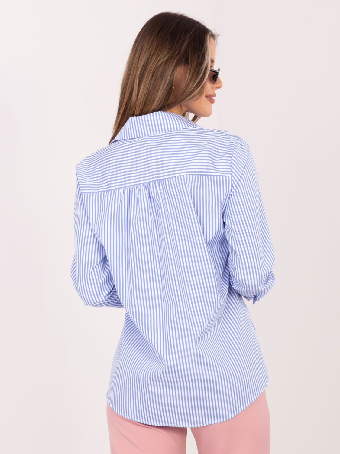 Cămașă damă albastră cu dungi și guler