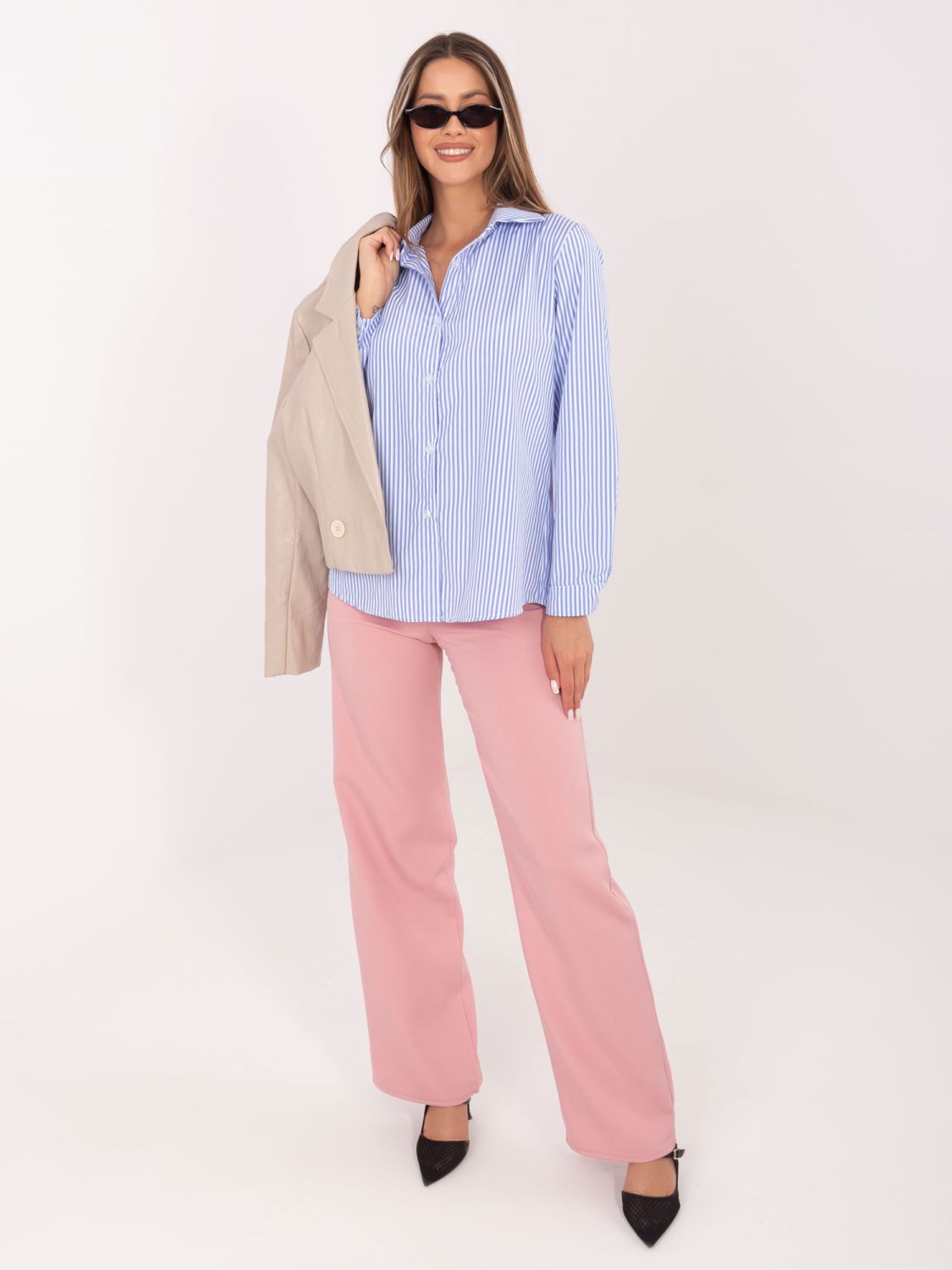 Cămașă damă albastră cu dungi și guler