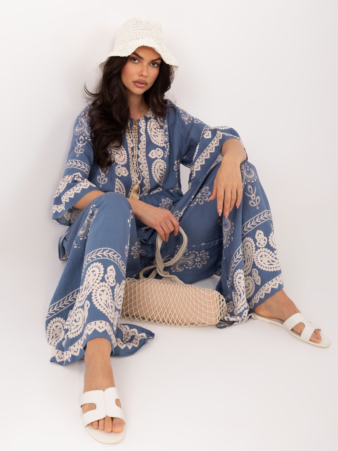 Set albastru cu imprimeu și șnur