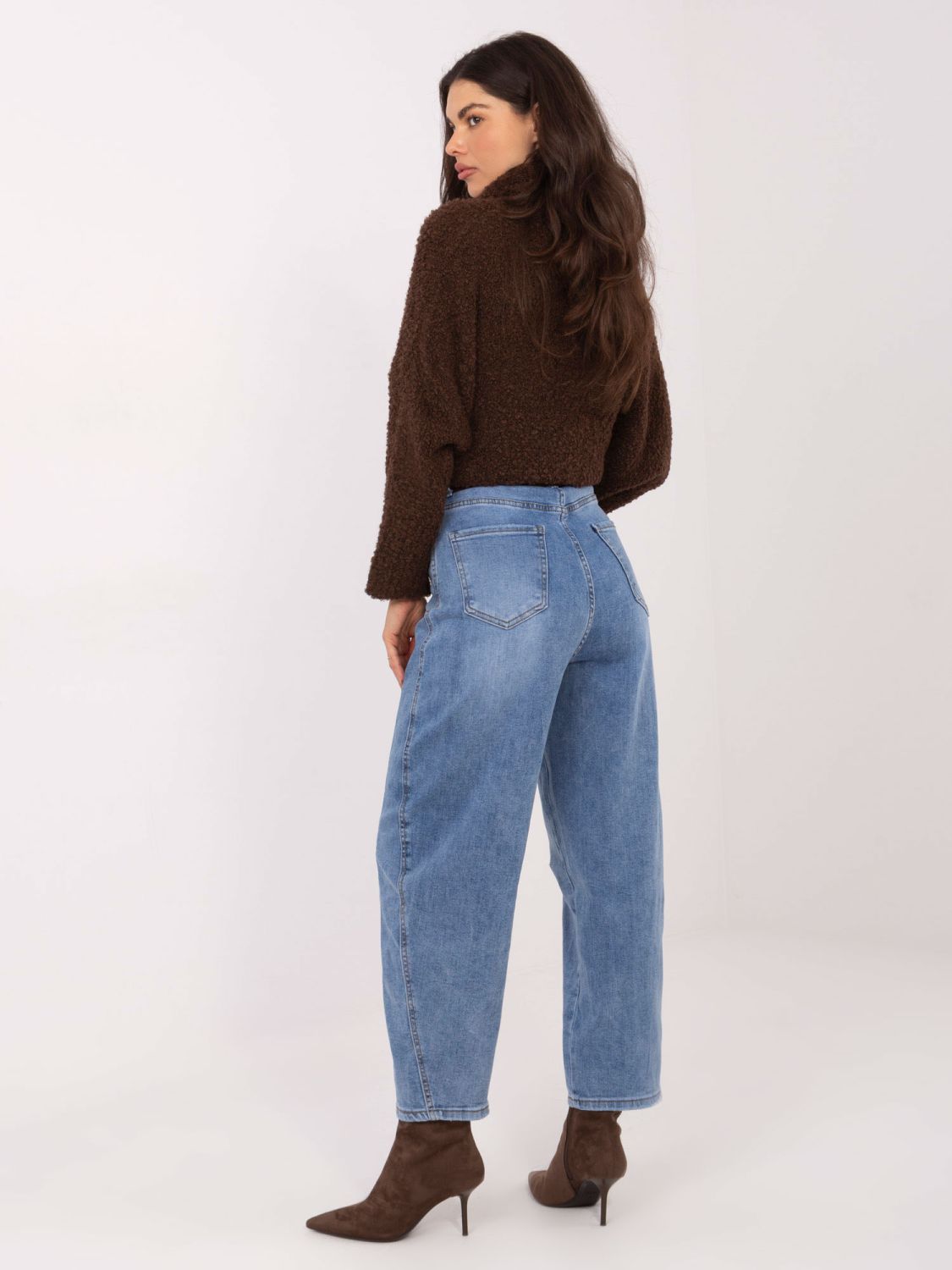 Blugi damă balloon fit cu talie înaltă, albaștri