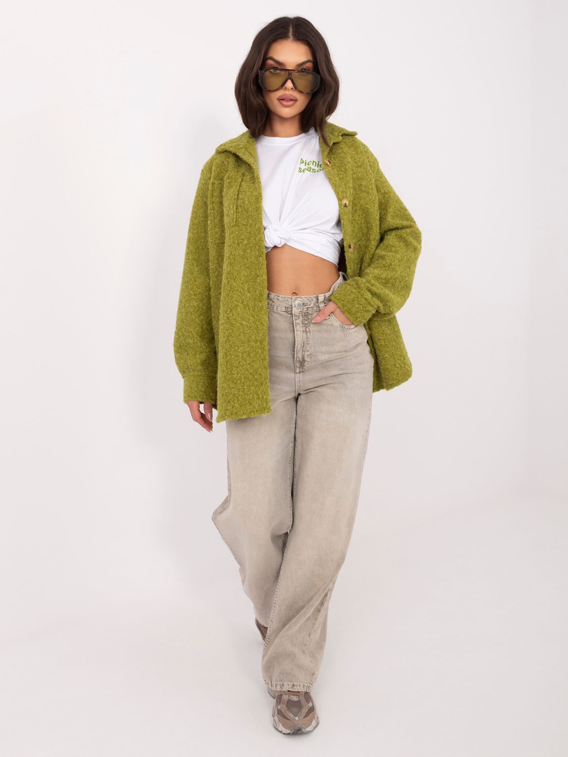 Geacă de tranziție verde măsliniu cu guler și buzunare