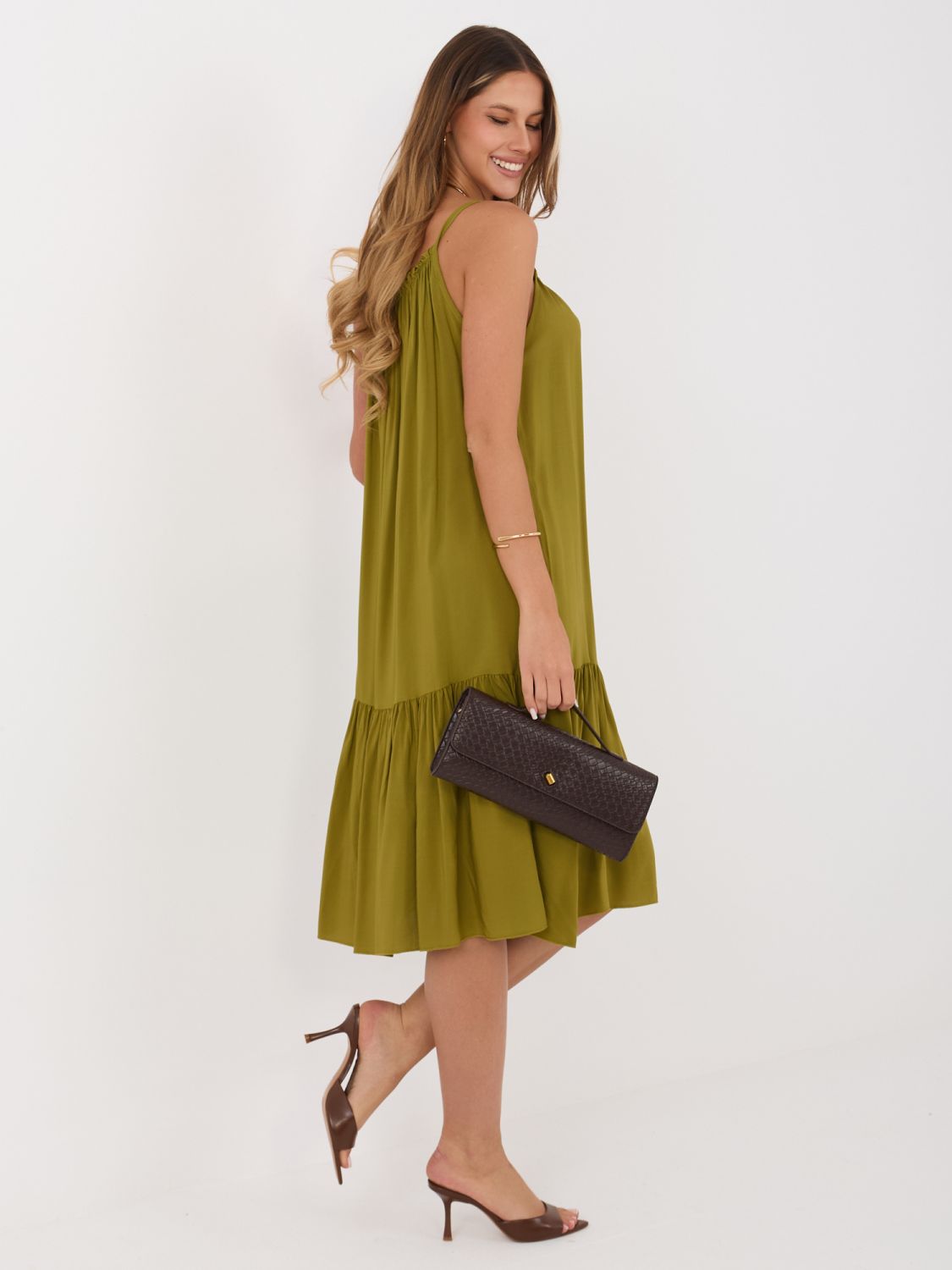 Rochie midi olive cu volan