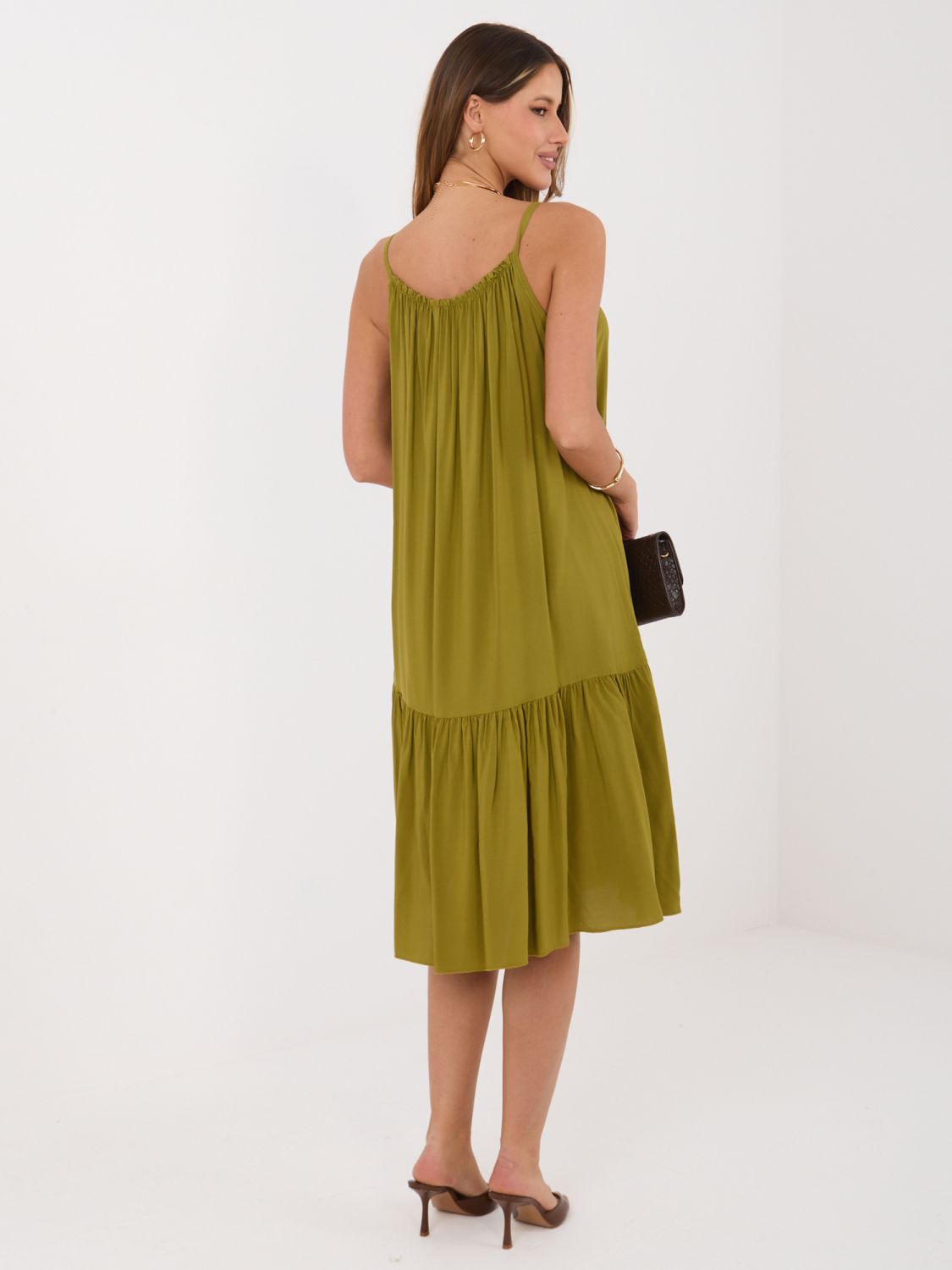 Rochie midi olive cu volan