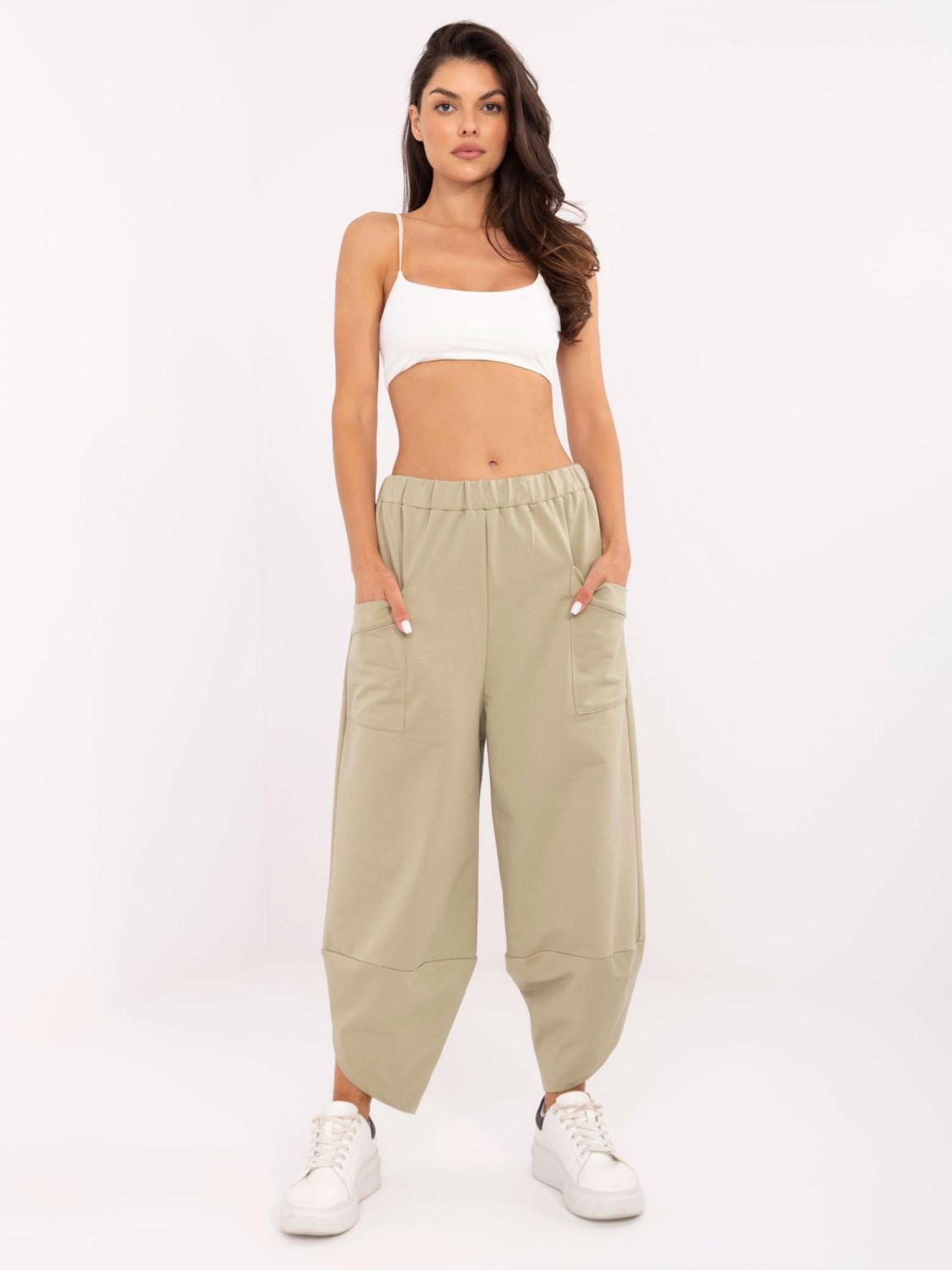Pantaloni sportivi eleganți în culoare verde măsliniu