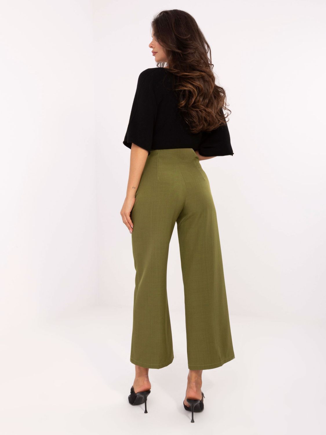 Pantaloni eleganți largi în culoare verde măsliniu