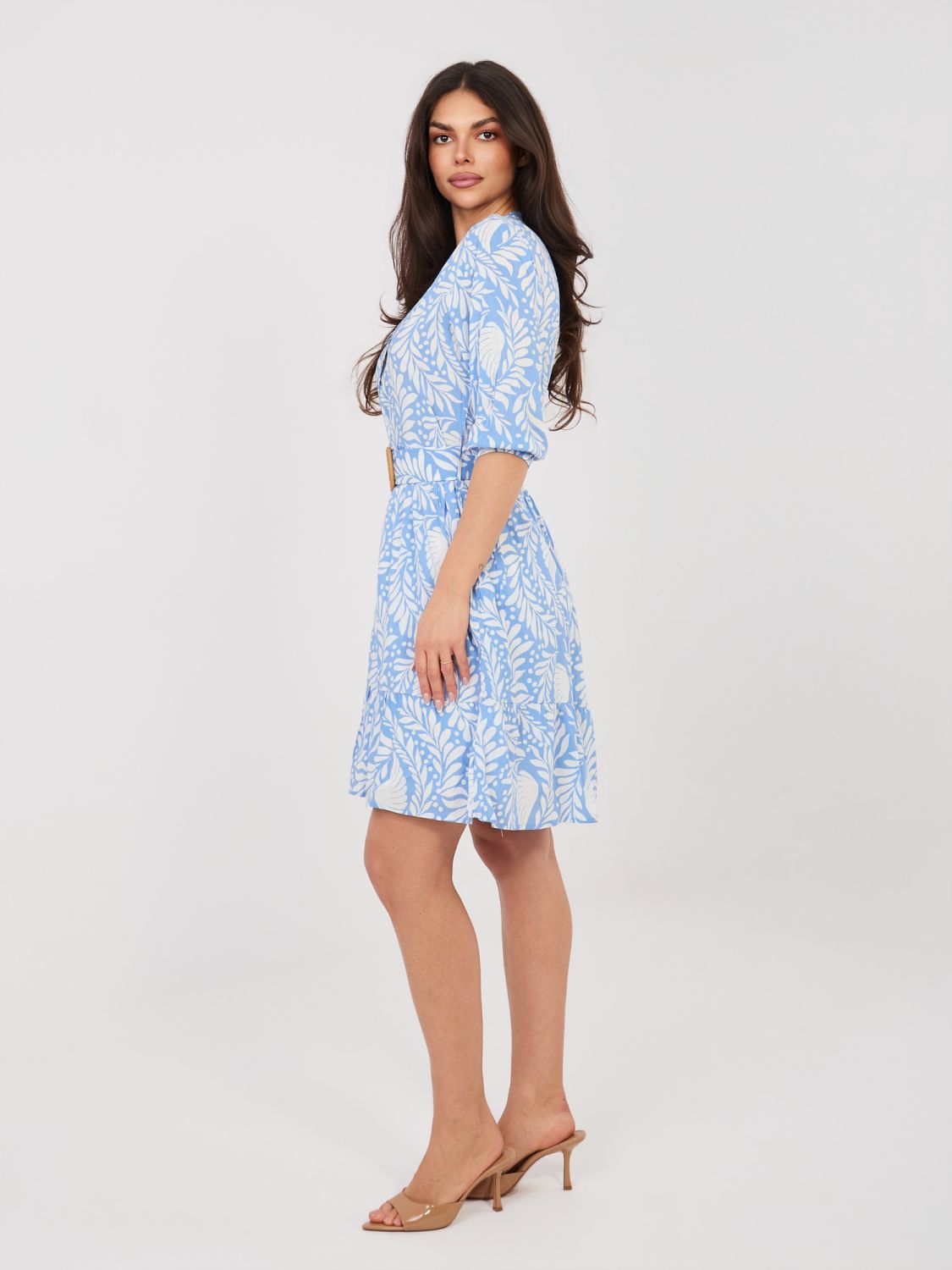 Rochie albastră cu imprimeu și curea