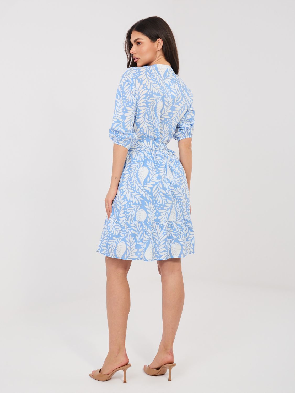 Rochie albastră cu imprimeu și curea