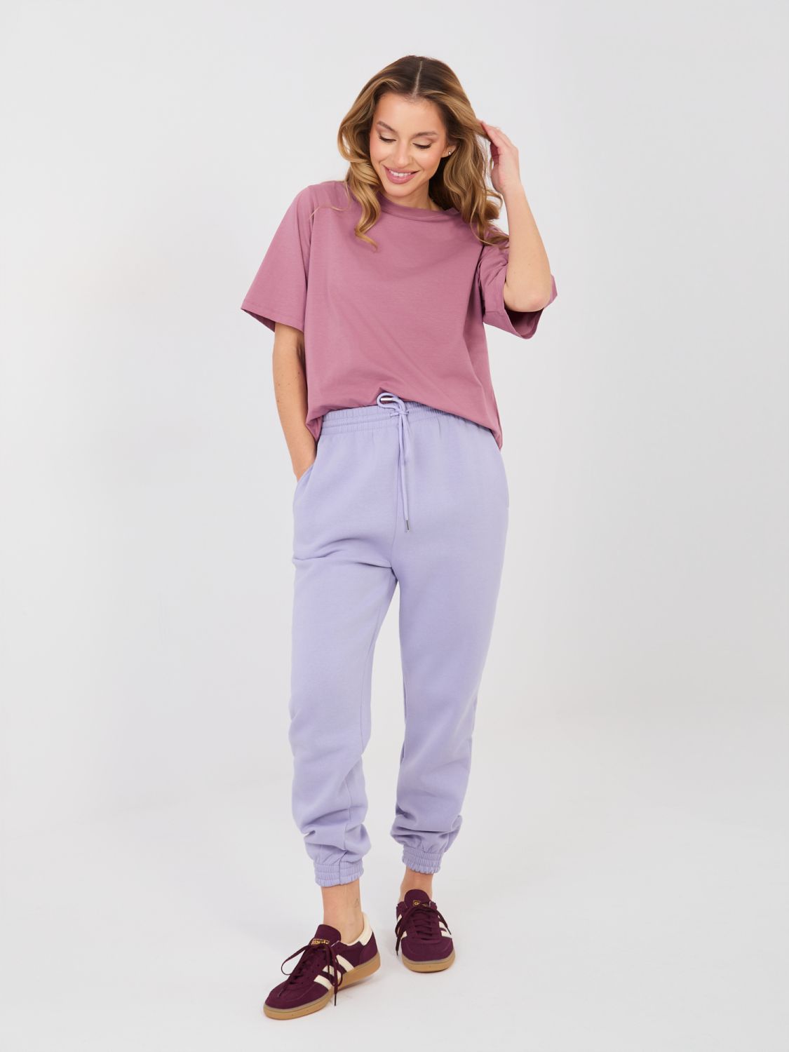 Pantaloni de trening mov deschis cu talie înaltă