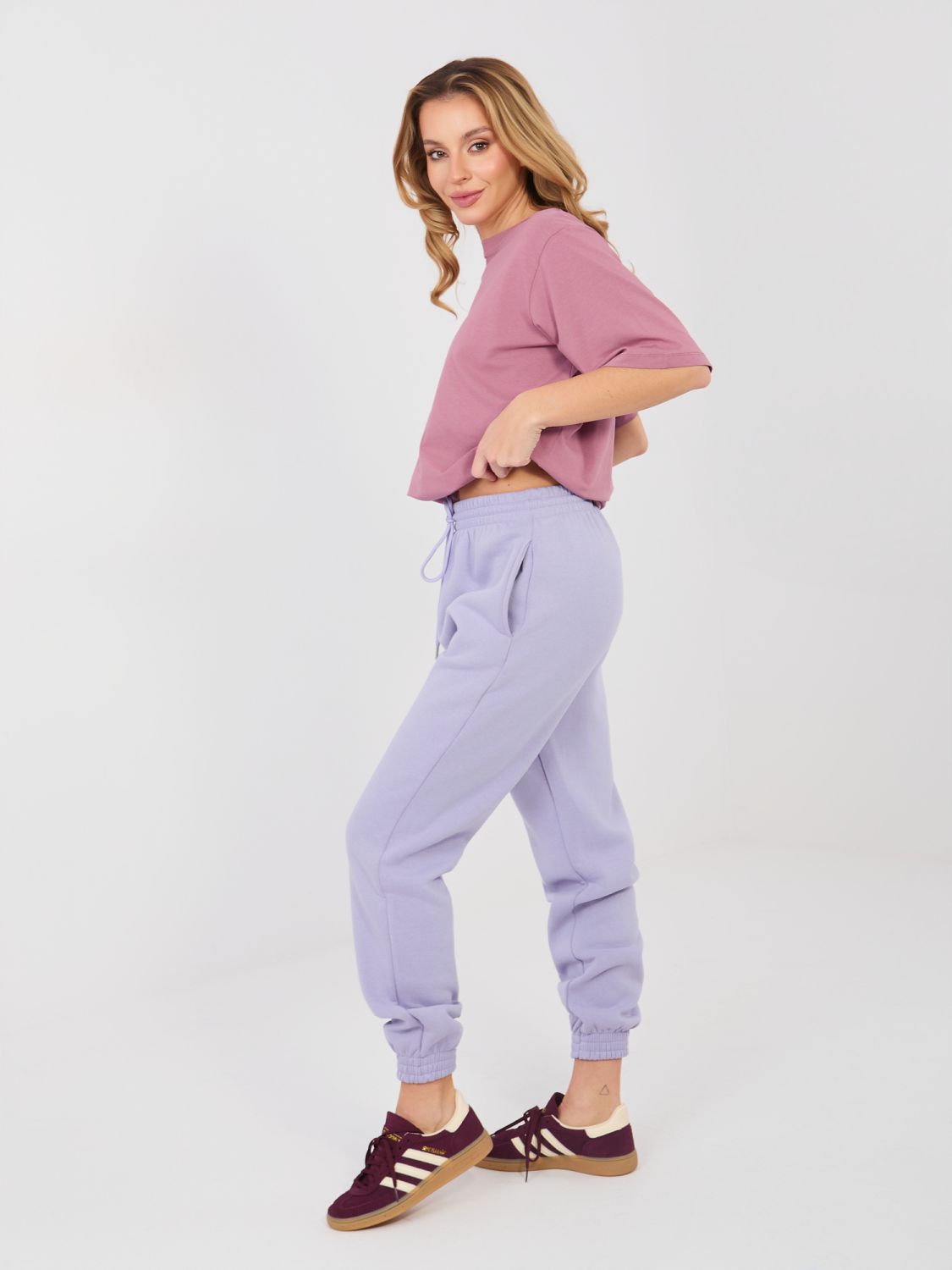 Pantaloni de trening mov deschis cu talie înaltă