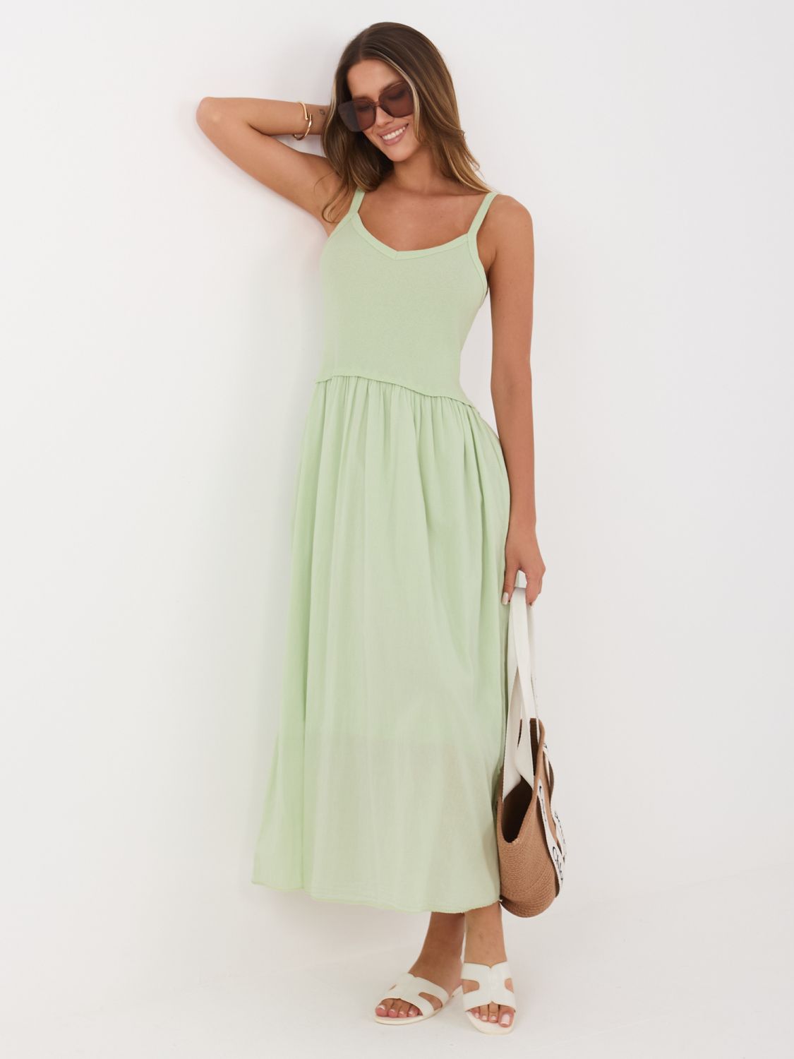 Rochie maxi pistachio cu bretele